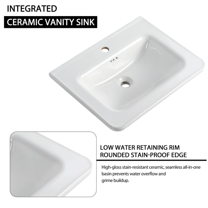 Wall Mounted Bathroom Vanity With Sink, Storage Shelves & Soft Close Door