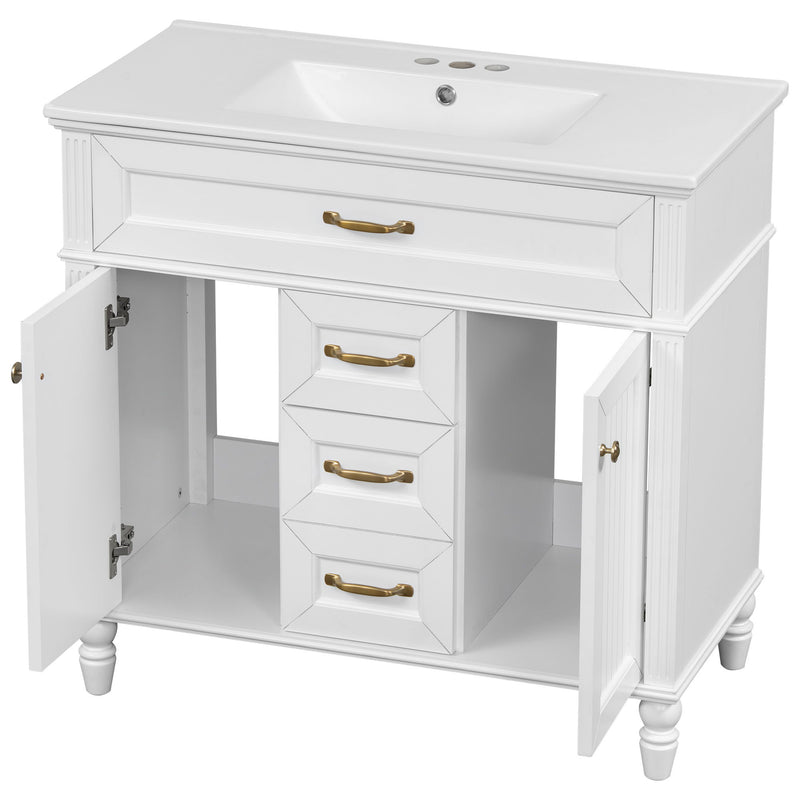 Bathroom Vanity With Sink, Flip-Out Top Drawer, Soft Close Doors, 2 Storage Drawers