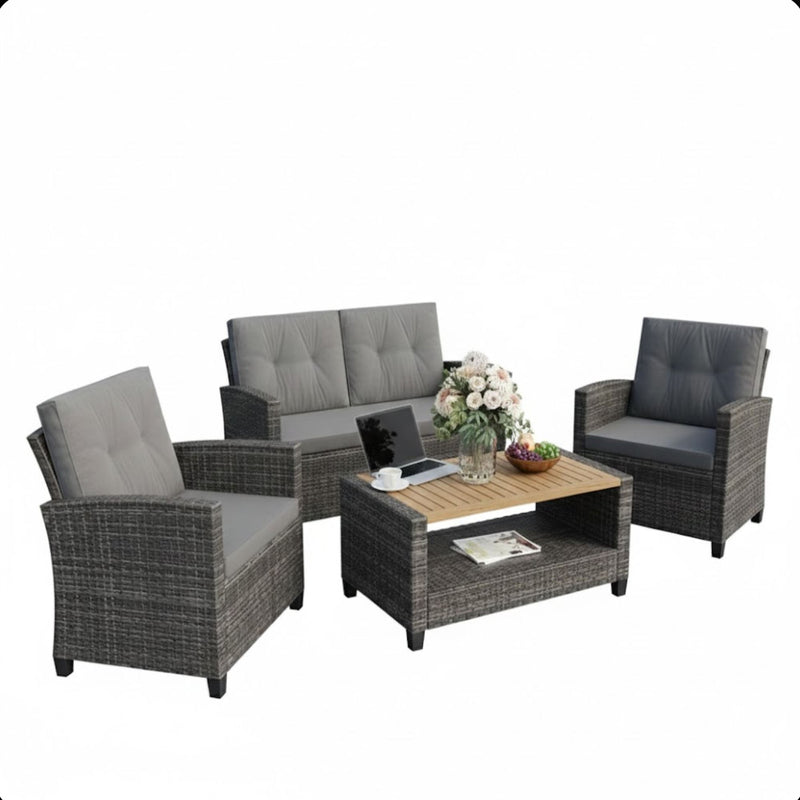 Modern All-Weather Patio Set With Cushions And Table