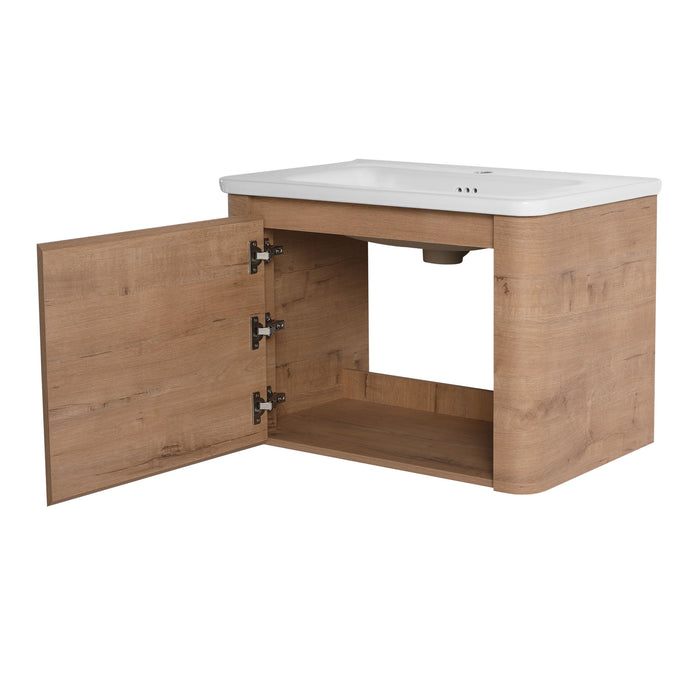 Wall Mounted Bathroom Vanity With Sink, Storage Shelves & Soft Close Door
