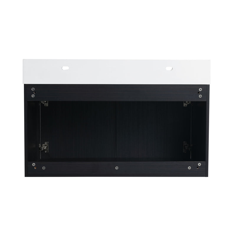 Modern Wall Mounted Bathroom Vanity With Thick Edge Resin Sink And Storage Rack