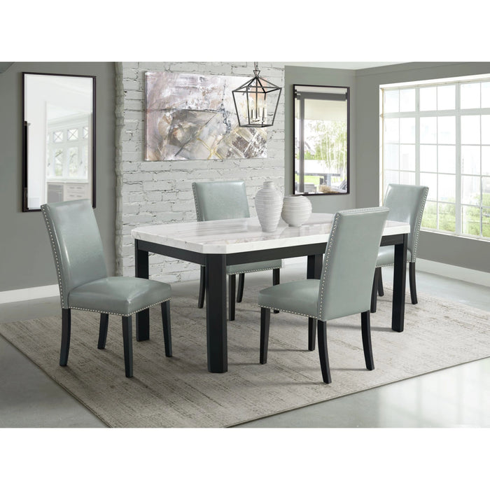 Francesca White Marble Rectangular 5PC Dining Set-Table & Four Grey PU Chairs