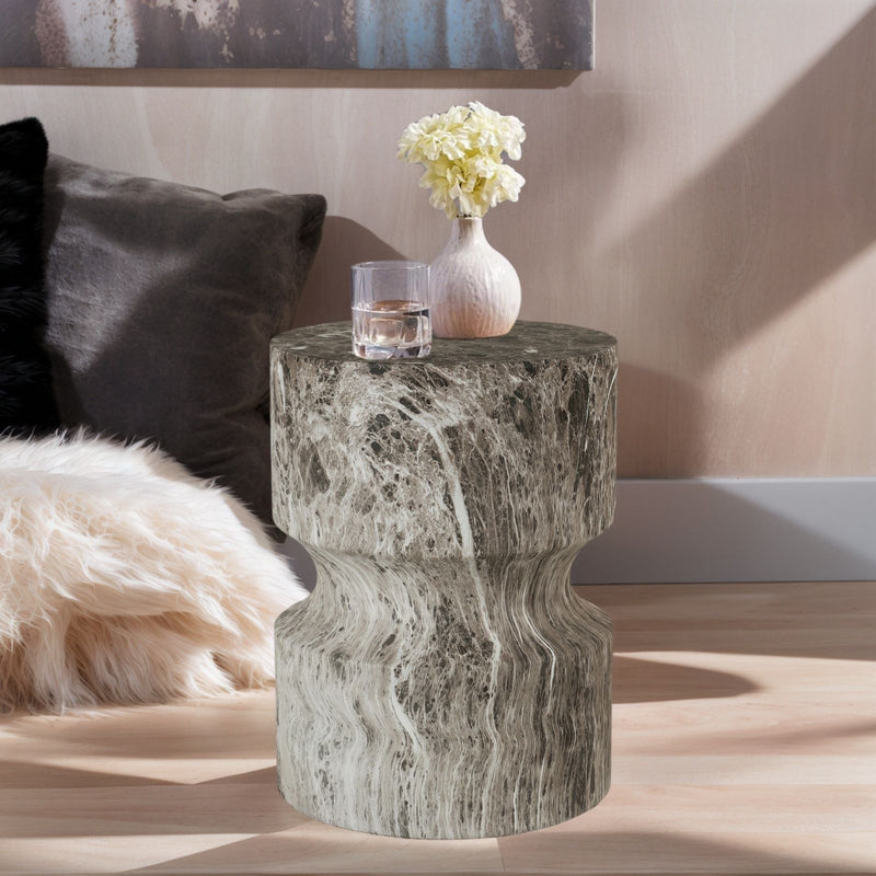 Outdoor Geometric Round End Table - Marble