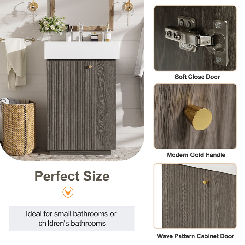 Bathroom Vanity With Sink, Freestanding Wood Grain Cabinet With Storage