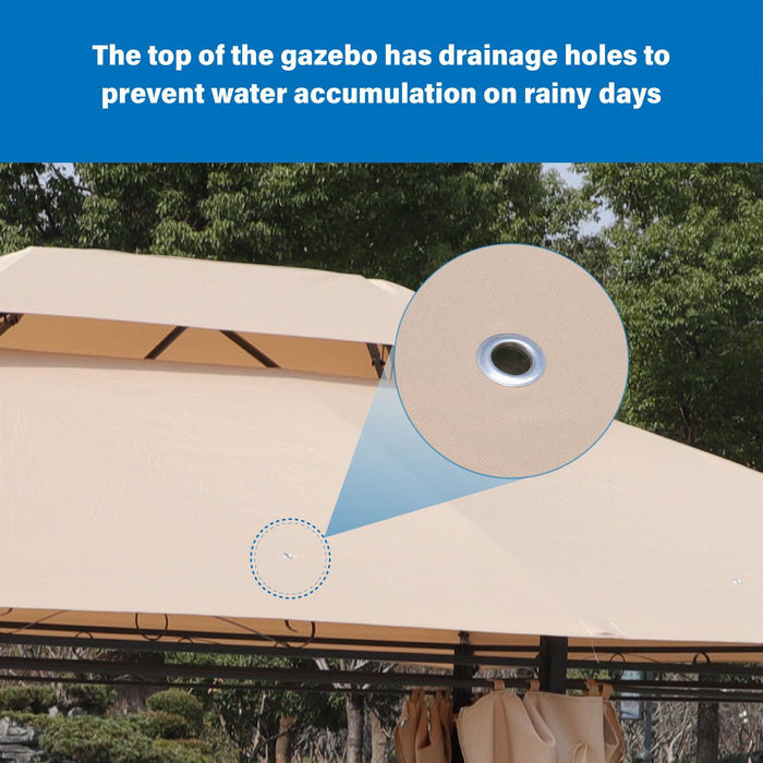 Outdoor Patio Gazebo Tent With Ventilated Double Roof And Sidewall