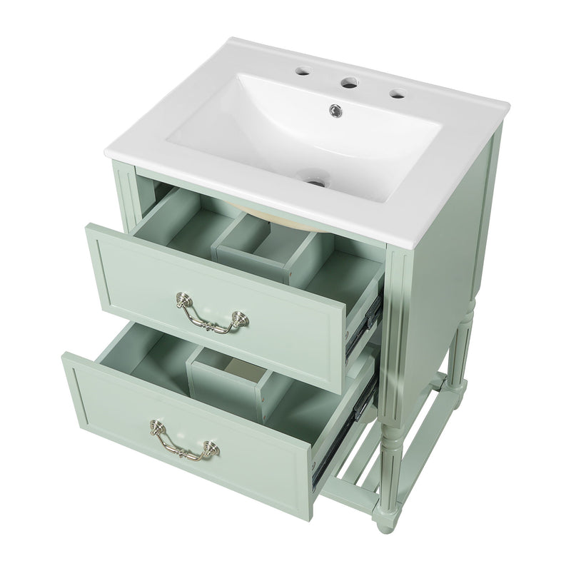 Wave Design Bathroom Vanity With Sink, 2 Drawers And Open Shelf