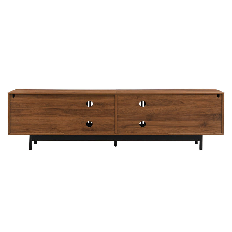 TV Stand, Media Console With 2 Drawers, Soft Closing Hinges, Adjustable Shelves, Slatted Design - Walnut