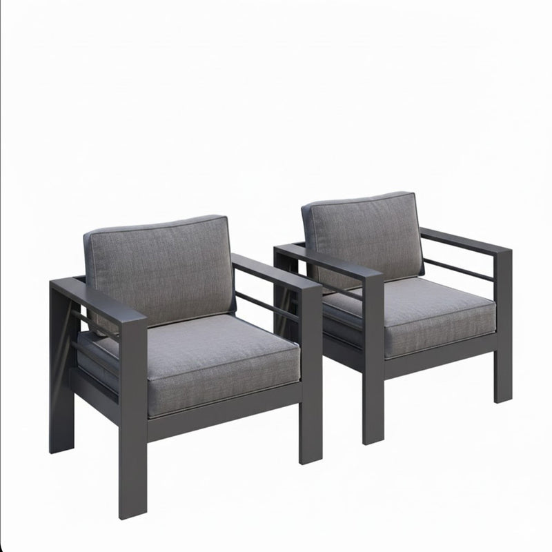 Patio Armchairs With Thick Cushions, All Weather (Set of 2) - Gray / Gray