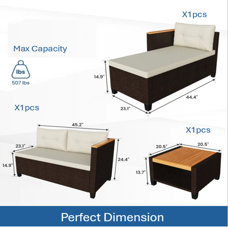 L-Shaped Patio Set With Cushions And Storage Table