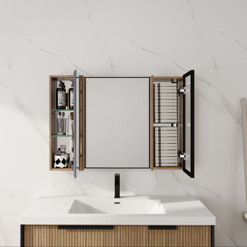 Wall Mounted Cabinet With Soft Close Door, Adjustable Shelves Storage For Bathroom - Imitative Oak