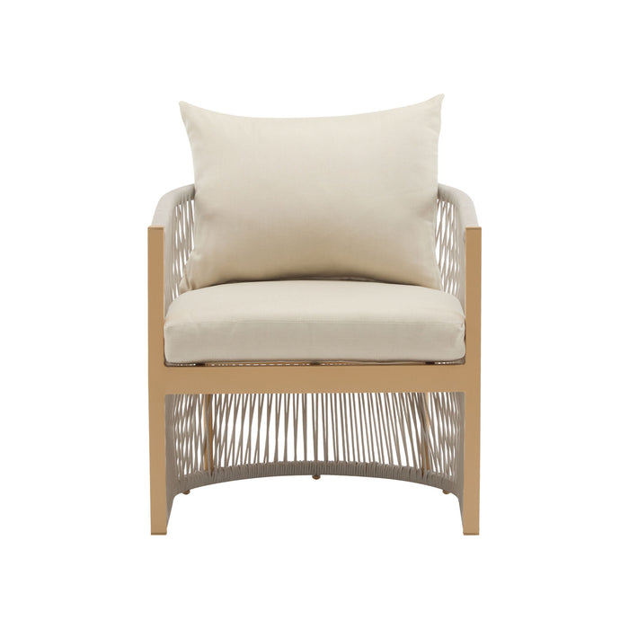 Modern Curved Aluminum Lounge Chair With Stylish Rope Weave Design And Cushioned Comfort For Outdoor