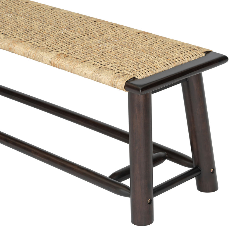 Farmhouse Modern Solid Wood Rattan Bench Multi Functional Design 59" Indoor & Covered Outdoor Bench - Walnut