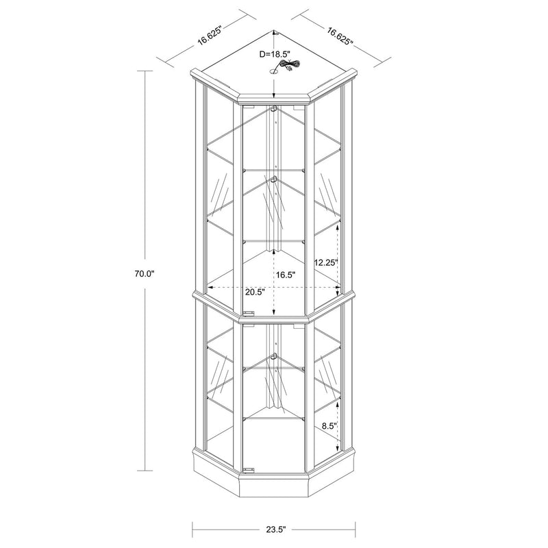 6 Shelf Lighted Corner Curio Cabinet With Adjustable Tempered Glass Shelves And Mirror Back (E26 Light Bulb Not Included)
