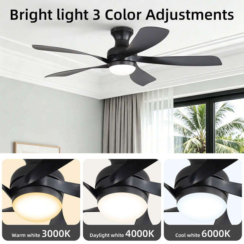 52" Ceiling Fan With 3 Color Dimmable LED Light, DC Reversible Motor, 6 Speed Settings