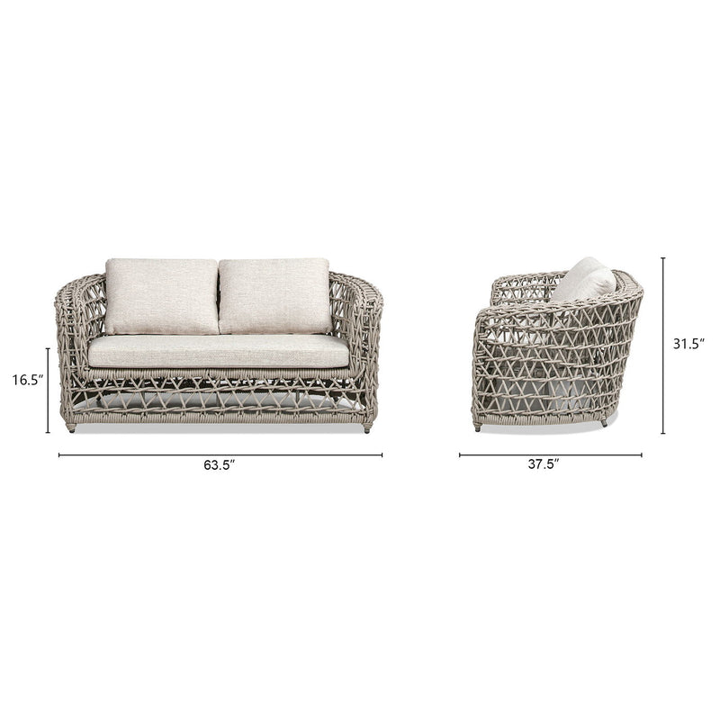 Everly - Frame Barrel Deep Seating Patio Loveseat Sofa Axroma Olefin - Beige