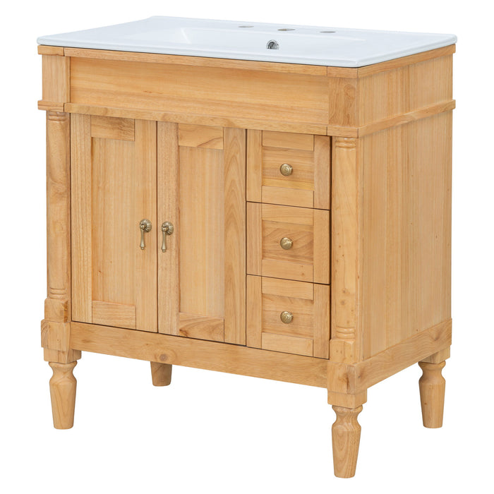 Modern Bathroom Vanity With Ceramic Sink, Soft Close Doors, Adjustable Shelves