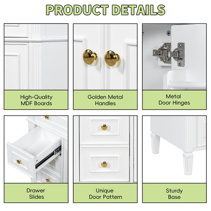 Bathroom Vanity With Sink, 3 Drawers & 2 Doors