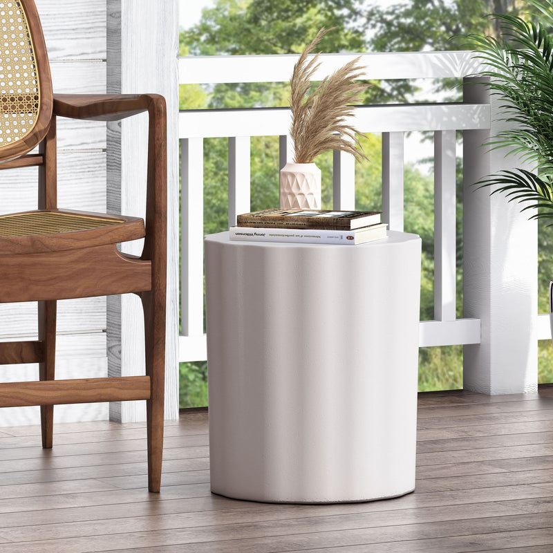 Outdoor End Table With Soft Wave Edge - Antique White