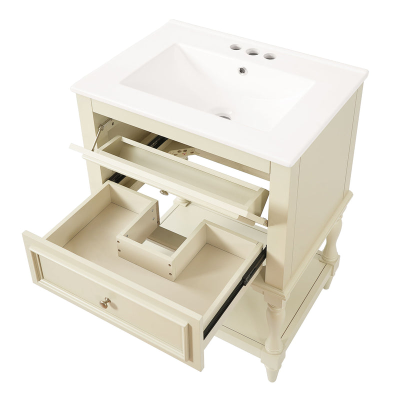 Bathroom Vanity With Sink, 2 Drawers Storage Cabinet, Open Shelf