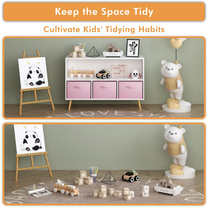 Bookcase With Collapsible Drawers, Book Display Organizer