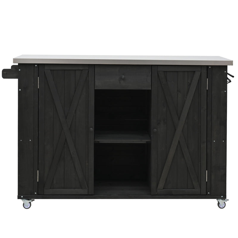 Outdoor Kitchen Island With Stainless Steel Top, Ample Storage Space, Towel And Spice Racks And A Bottle Opener