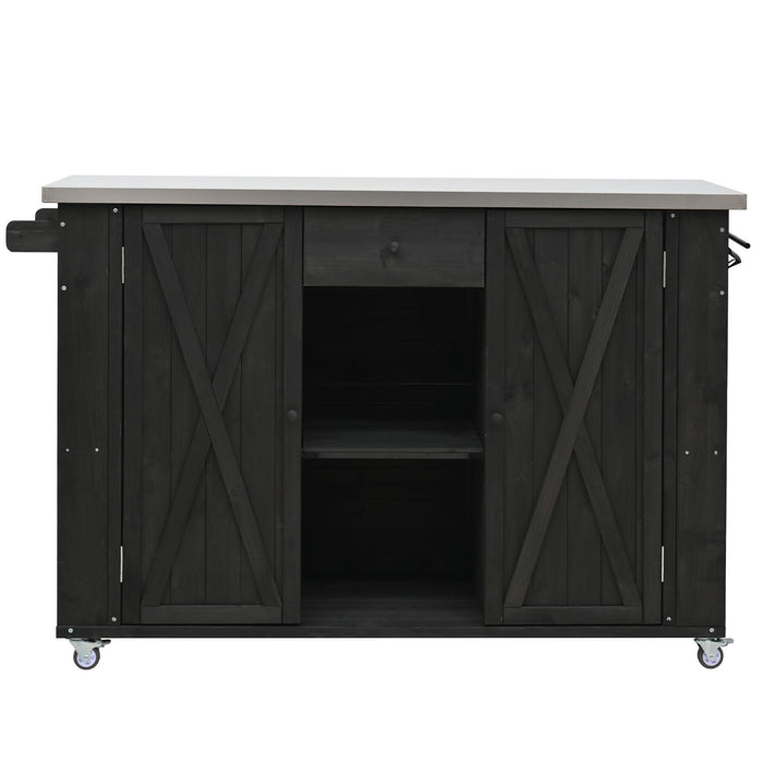 Outdoor Kitchen Island With Stainless Steel Top, Ample Storage Space, Towel And Spice Racks And A Bottle Opener