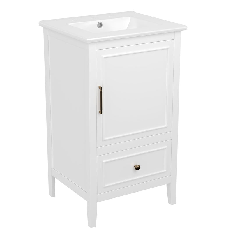 Bathroom Vanity With Sink, Adjustable Feet, 1 Drawer And Door Shelf Storage - White
