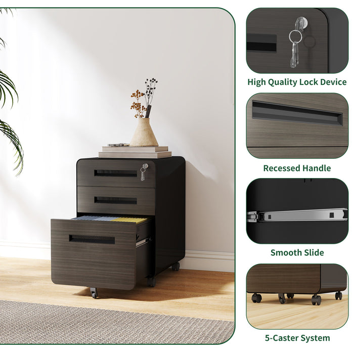 3-Drawer Mobile File Cabinet With Lock, On Casters, Holds A4/Letter Files
