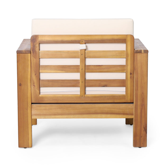 Acacia Wood Loveseat And Coffee Table Set With Cushions