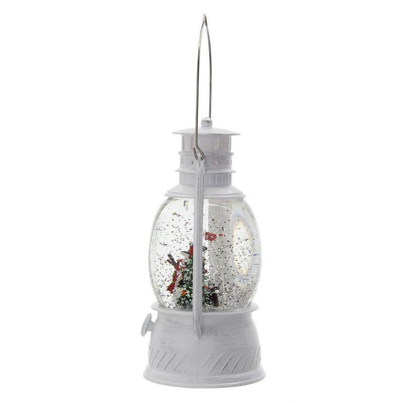 Christmas Plastic / Resin Lantern With Snowman & Tree LED / Water Spinning / 6 Hours Timer, 3*AA Batteries Required - White / Multi