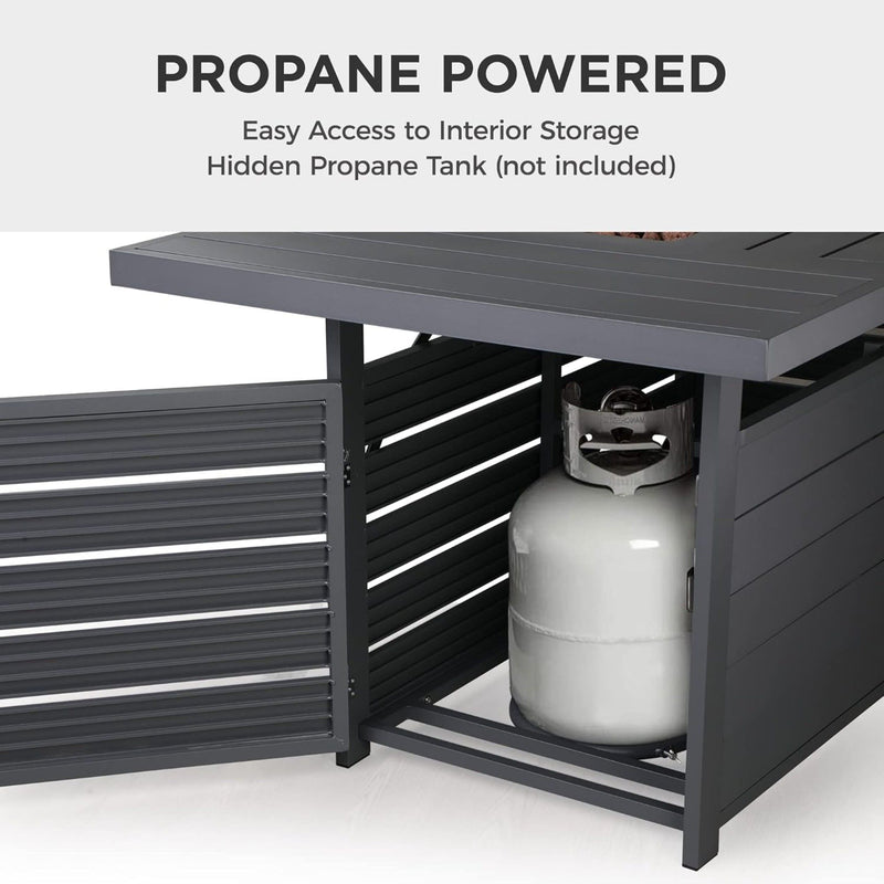 Rectangular Propane Fire Pit Table With Burner, Lava Rock, Waterproof Cover
