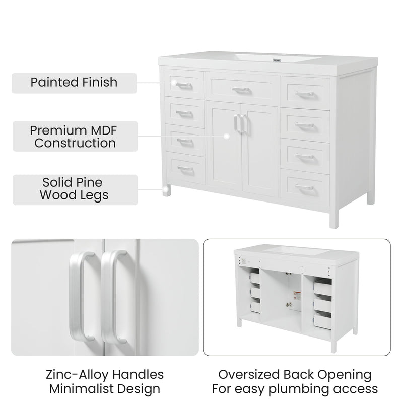 Bathroom Vanity With Sink, 2 Doors 8 Drawers, Soft Close System, Classic Design