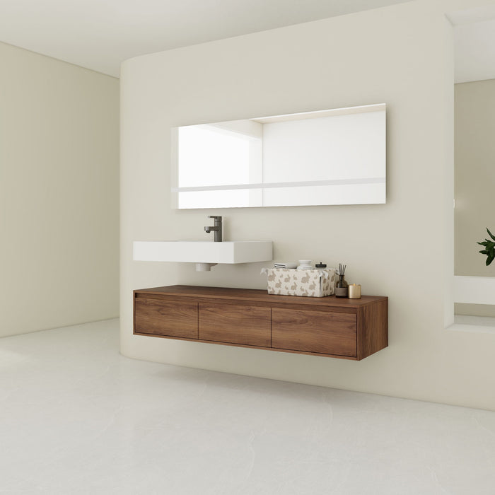 Modern Wall Mounted Bathroom Vanity With Resin Sink And Soft Close Drawer - Brown Ebony