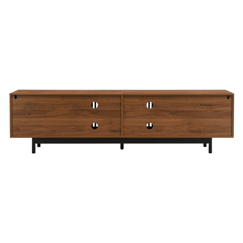 TV Stand, Media Console With Soft Closing Hinges, Adjustable Shelves, Slatted Doors - Walnut