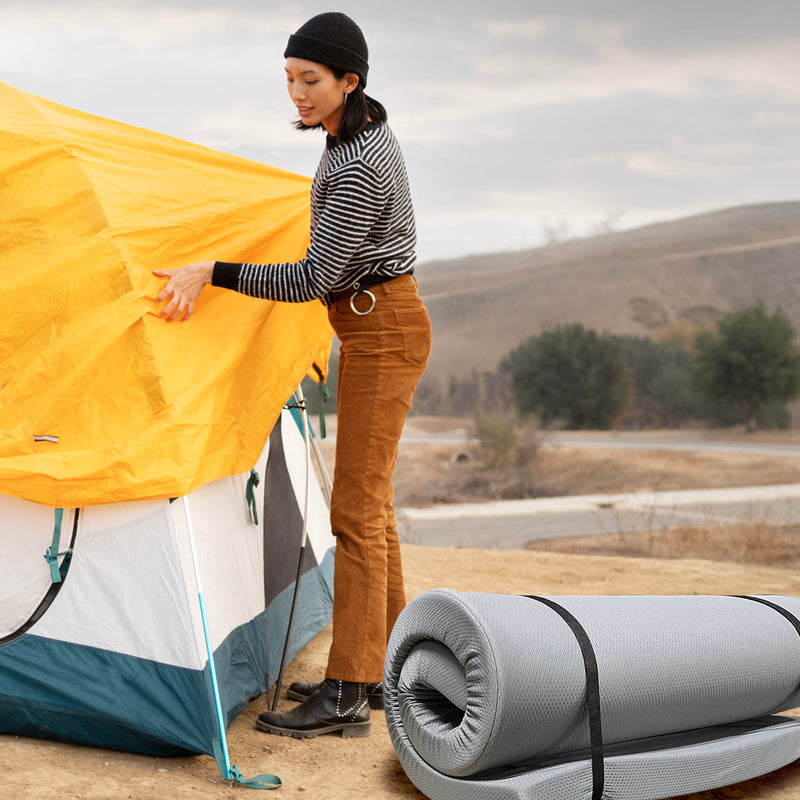 Memory Foam Camping Mattress With Water Resistant Zipper Cover - Gray