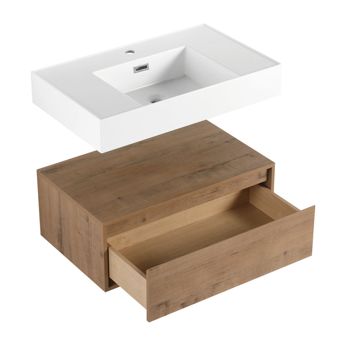 Wall Mounted Bathroom Vanity With Resin Sink And Soft Close Drawer - Imitative Oak