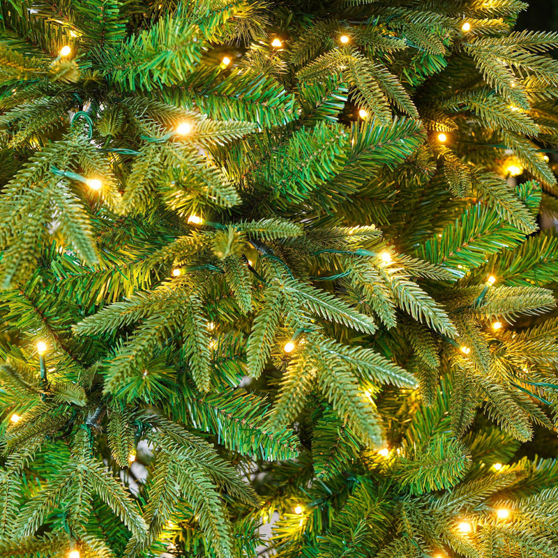 7.5Ft Premium Life Like Full Flocked Christmas Tree With Stand, Fire Resistant Tips, Warm & Colorful LED Lights - Green
