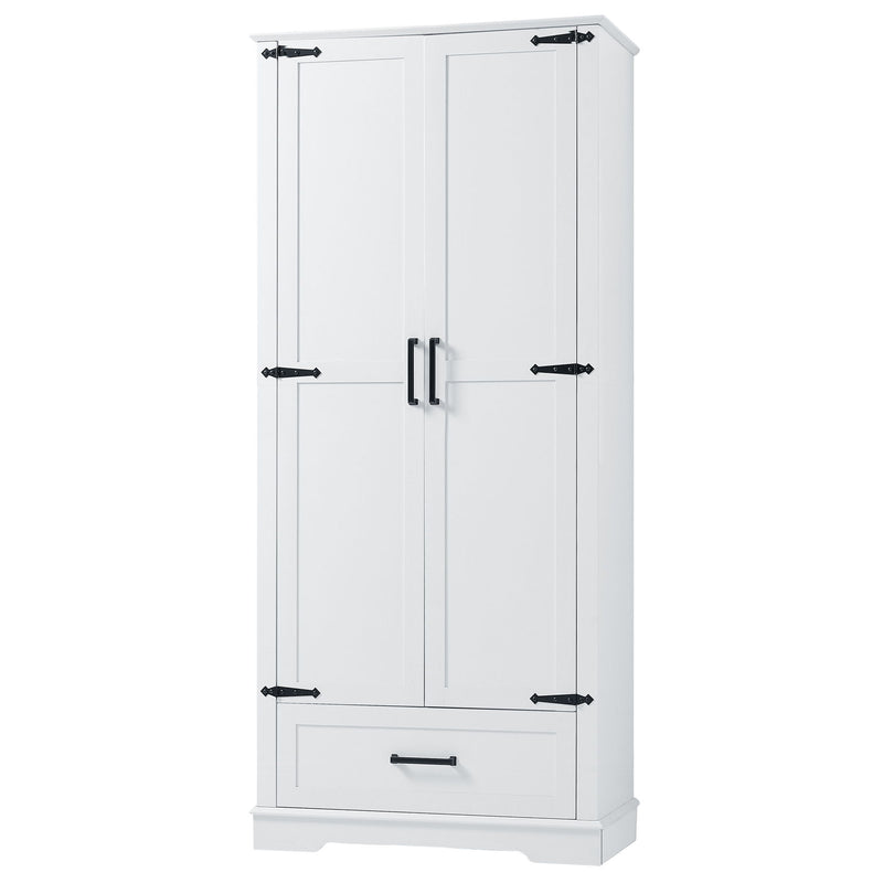 Tall Bathroom Storage Cabinet With 2 Doors And 2 Drawer, Adjustable Shelf - White