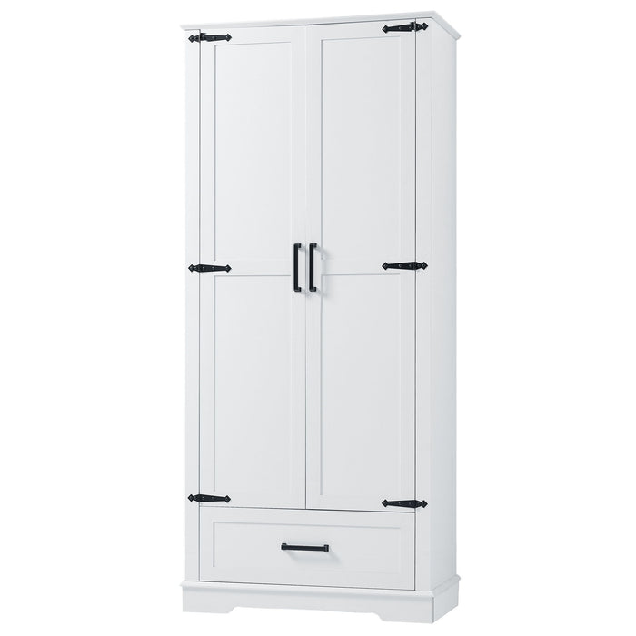 Tall Bathroom Storage Cabinet With 2 Doors And 2 Drawer, Adjustable Shelf - White