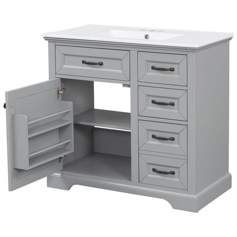 36" Bathroom Vanity With Sink, 2 Tip-Out Drawers, Soft Close Hinges