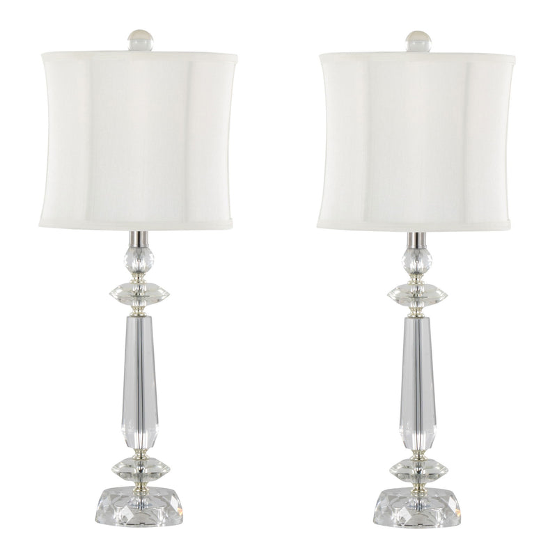 Karat - Contemporary Crystal Table Lamp (Set of 2) - Clear Crystal / Chrome / White Softback