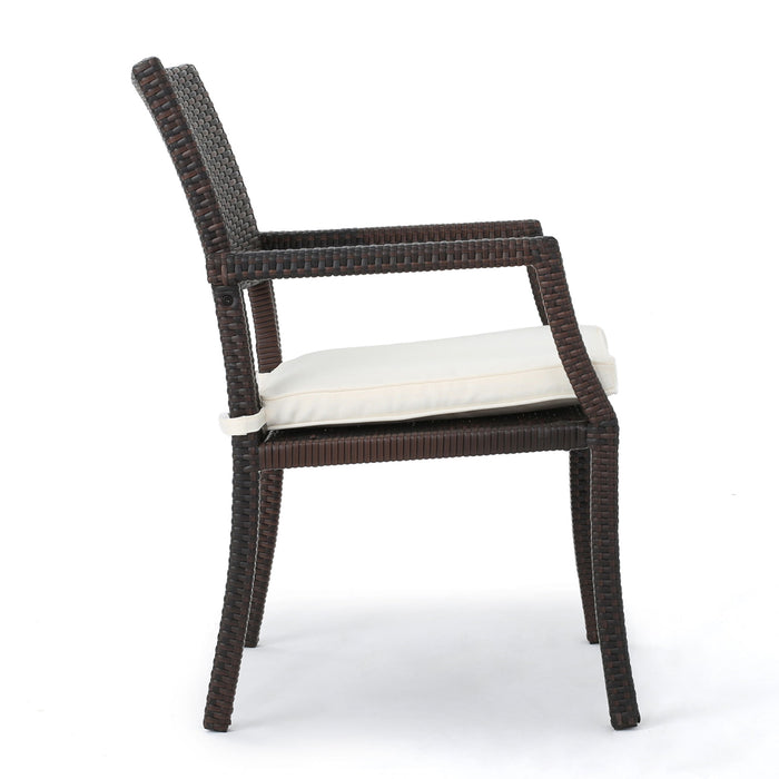 Outdoor Wicker Dining Chair With Water Resistant Cushions (Set of 2) - White / Brown