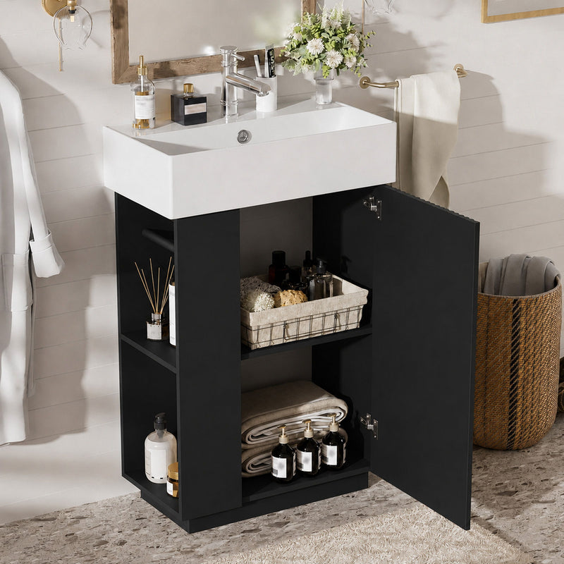 Bathroom Vanity With Sink, Freestanding Wood Grain Cabinet With Storage