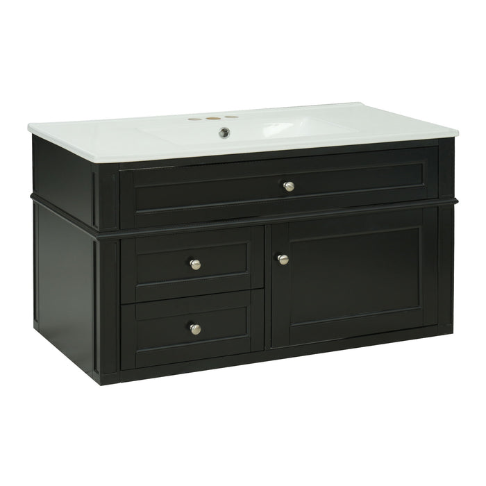 Modern Wall Mounted Floating Cabinet With Double Drawer And Sink