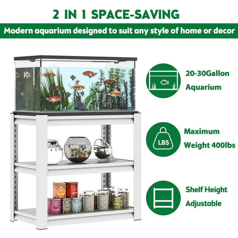 Stylish Metal rium Stand For 20 - 30 Gallon Tanks, 3 Tier Adjustable Shelf