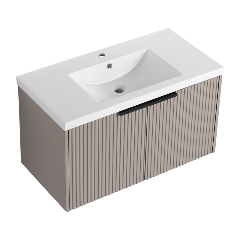 Contemporary Wall Mounted Bathroom Vanity With Resin Double Sink