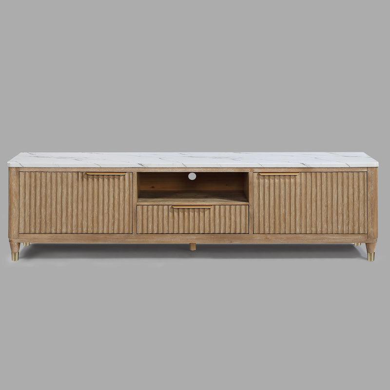 Fluted TV Stand With Accents - Natural Wood / White