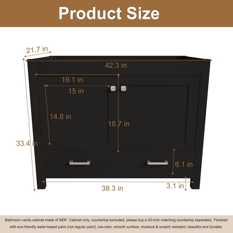Bathroom Vanity With Soft Close Cabinet, Single Drawer, Sink Not Included - Black