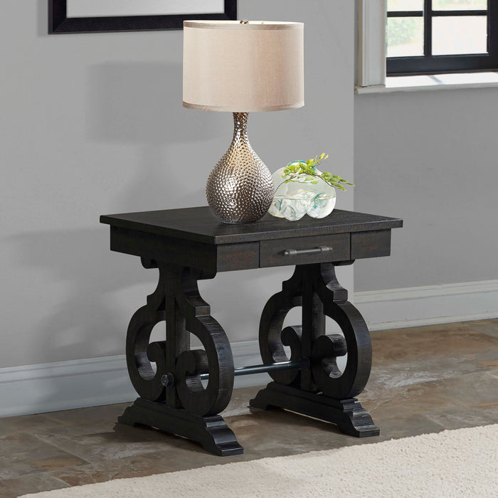Stone - Chairside Table With PU Base - Dark Walnut