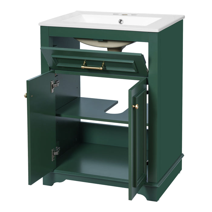 Bathroom Vanity With Integrated Sink, 2 Door Cabinet With Tip Out Drawer, Rectangular Design